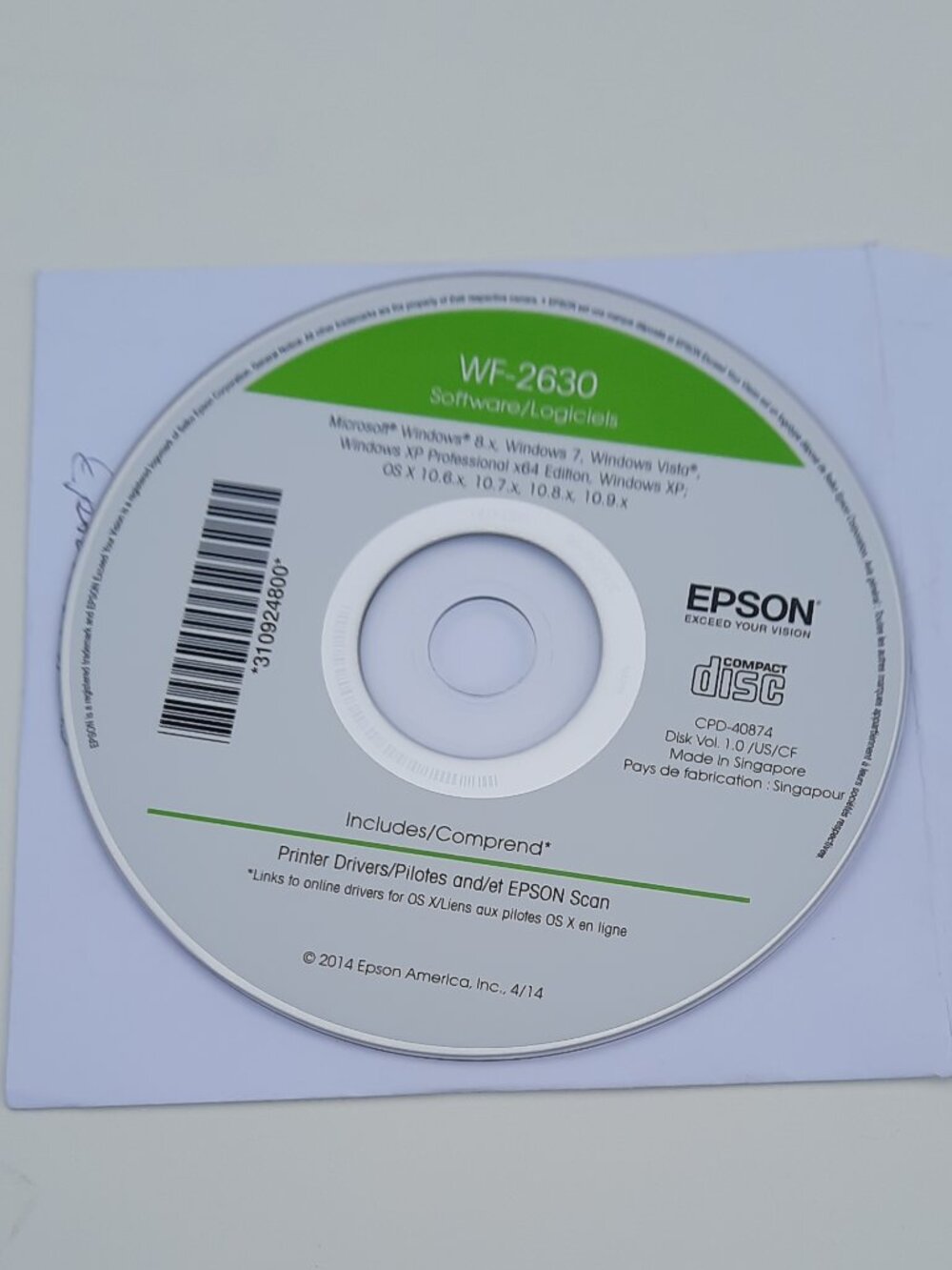 Epson WF-2630 Software Printer Drivers Installation CD-ROM